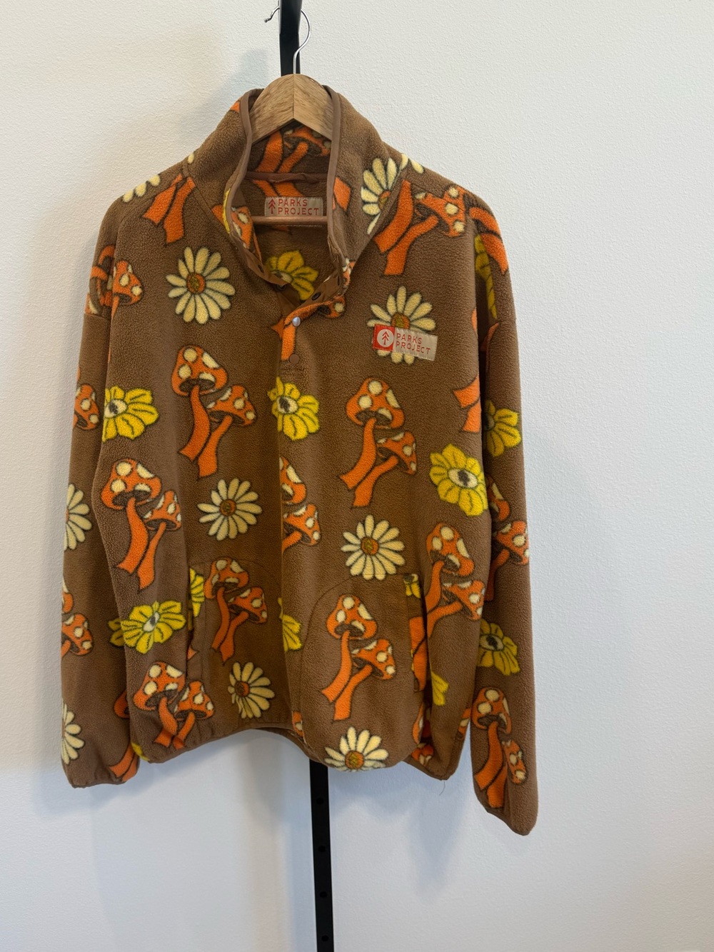 Parks Project Mushroom Daisy Brown Fleece Quarter Snap Jacket Unisex XLarge Gorp